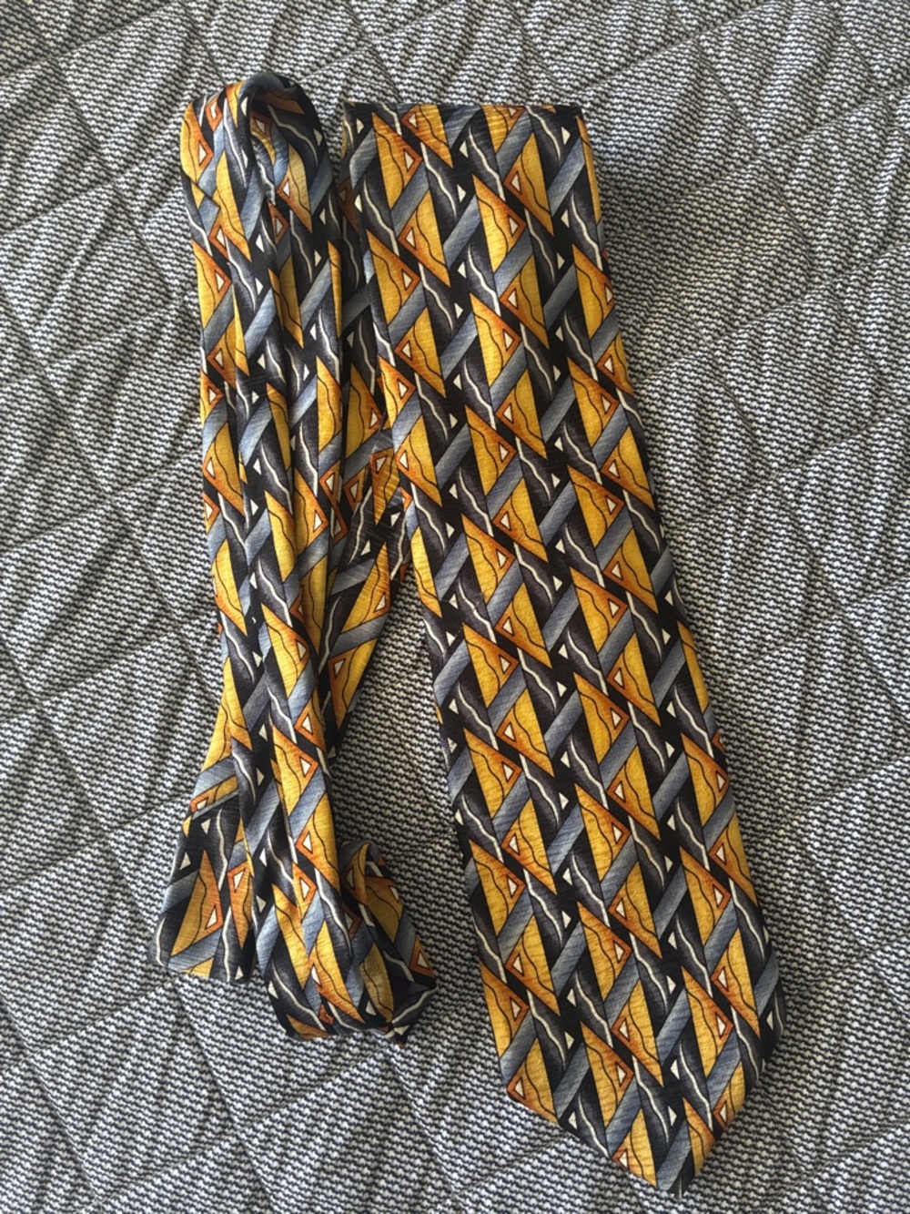 Yellow and Gray Geometric Silk Tie